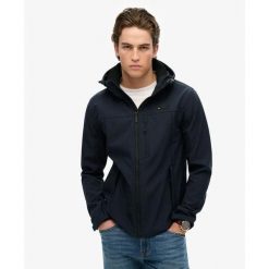 Kurtka z kapturem Superdry Soft Shell. Niebieskie kurtki męskie Superdry, m, bez wzorów, z kapturem. Za 470.85 zł.