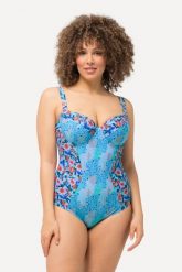 Damski Strój kąpielowy miękkie miseczki fiszbiny regulowane ramiączka. Niebieskie stroje kąpielowe damskie Ulla Popken, plus size, bez wzorów, z elastanu. Za 233.99 zł.