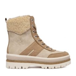 Trzewiki Rieker. Brązowe botki damskie Rieker, bez wzorów, bez obcasa, na płaskiej podeszwie, bez zapięcia. Za 309.99 zł.