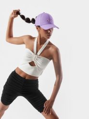 4F Crop-top z materiałów z recyklingu damski 4F x Anna Lewandowska L. Czarne topy damskie 4F, l, bez wzorów, z dzianiny, sportowe, bez kołnierzyka, bez ramiączek. Za 149.99 zł.