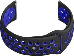 Pasek gumowy do smartwatch U11 - czarny/granat - 22mm. Czarne zegarki smartwatch NoName, bez wzorów, z gumy. Za 28.09 zł.