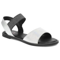 Srebrne Sandały S.Barski Modne Buty Na Lato. Szare sandały damskie S.BARSKI, bez wzorów, ze skóry ekologicznej, bez obcasa, bez zapięcia. Za 89.00 zł.