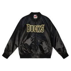 Kurtka Milwaukee Bucks Big Face 4.0. Czarne kurtki męskie Mitchell & Ness, m, bez wzorów, z materiału, eleganckie, bez kaptura. Za 558.00 zł.