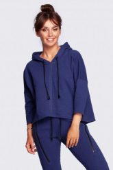 Trapezowa Bluza z Kapturem o Krótszym Kroju - Atramentowa. Niebieskie bluzy damskie MOE, l, bez wzorów, z bawełny, bez ramiączek, z kapturem. Za 228.90 zł.