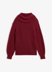 Sweter z miękkiej mieszanki wełny. Czerwone swetry nierozpinane damskie bonprix, bez wzorów, z materiału, bez kołnierzyka, bez ramiączek. Za 269.99 zł.