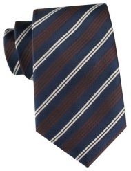 Granatowy Krawat w Brązowo-Białe Pasy - Alties. Niebieskie krawaty i muchy Alties, bez wzorów, z tkaniny, eleganckie. Za 55.00 zł.