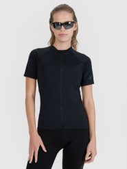 4F Koszulka rowerowa damska - czarna L. Czarne koszulki sportowe damskie 4F, l, bez wzorów, z materiału, bez ramiączek, rowerowe. W wyprzedaży za 119.99 zł.