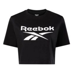 Reebok Identity Crop T-shirt Czarny. Czarne t-shirty damskie Reebok, bez wzorów, sportowe, bez kołnierzyka, bez ramiączek. Za 66.99 zł.