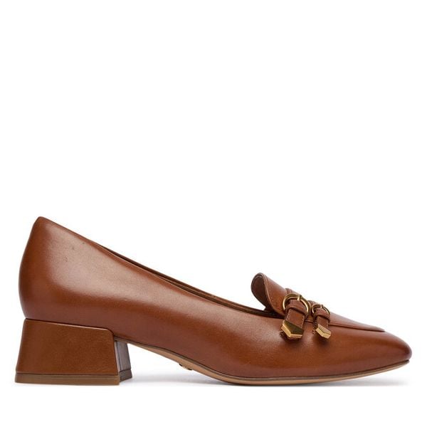 Półbuty Tamaris. Brązowe półbuty damskie Tamaris, bez wzorów, bez obcasa, na obcasie, bez zapięcia. Za 256.99 zł.