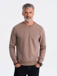 Bluza męska bez kaptura BASIC - jasnobrązowa V8 - Rozmiar: M. Brązowe bluzy męskie Ombre Clothing, m, bez wzorów, z bawełny, bez ramiączek, bez kaptura. W wyprzedaży za 39.99 zł.