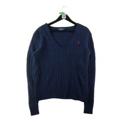 Second life - Sweter damski Polo Ralph Lauren z dekoltem V - Stan bardzo dobry. Niebieskie swetry nierozpinane damskie Ralph Lauren, uniwersalny, bez wzorów, z materiału, casualowe, bez kołnierzyka, bez ramiączek. Za 212.96 zł.