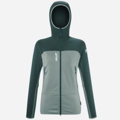 Bluza turystyczna damska Millet Fusion Grid Hoodie active fit Polartec PowerGrid. Zielone bluzy damskie Millet, m, bez wzorów, z tkaniny, sportowe, bez ramiączek, z kapturem. Za 770.00 zł.