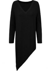Długi sweter. Szare swetry nierozpinane damskie bonprix, bez wzorów, z asymetrycznym kołnierzem, bez ramiączek. Za 127.99 zł.