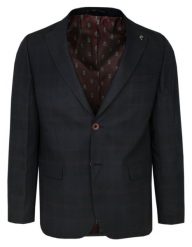 Marynarka w Kratkę, Lekko Taliowana na Dwa Guziki - RIGON - Czarna. Czarne garnitury męskie Rigon, bez wzorów, z elastanu, eleganckie. Za 399.00 zł.
