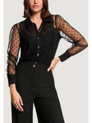 Morgan Koszula 261-TMUSIC Czarny Regular Fit. Czarne koszule damskie Morgan, s, bez wzorów, z syntetyku, bez kołnierzyka, bez ramiączek. Za 239.99 zł.