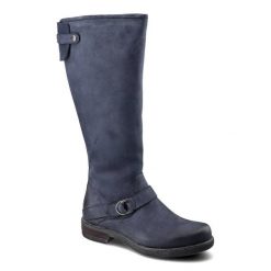 Granatowe Kozaki Simen Damskie Wygodne Obuwie. Niebieskie kozaki damskie Simen, na zimę, bez wzorów, z nubiku, przed kolano, bez obcasa, bez zapięcia. Za 399.00 zł.