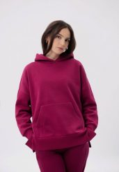 Bluza oversize B-LOVE. Czerwone bluzy damskie Volcano, l, bez wzorów, z bawełny, bez ramiączek, z kapturem. Za 179.99 zł.