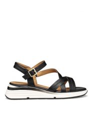 Geox Sandały D650JA 000BC C9999 Czarny. Czarne sandały damskie Geox, bez wzorów, ze skóry, bez obcasa, na koturnie, bez zapięcia. Za 419.99 zł.