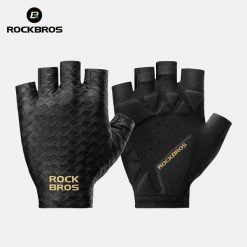 Krótkie, amortyzujące rękawiczki rowerowe ROCKBROS. Czarne rękawiczki męskie ROCKBROS, bez wzorów, z materiału. Za 91.52 zł.