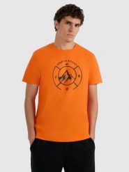 4F T-shirt regular z nadrukiem męski - pomarańczowy XXL. Brązowe t-shirty męskie 4F, m, bez wzorów, z materiału, bez kołnierzyka, bez ramiączek. Za 59.99 zł.