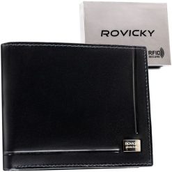 Portfel męski Rovicky CPR-06-NBAR czarny. Czarne portfele męskie ROVICKY, bez wzorów, ze skóry. Za 64.99 zł.