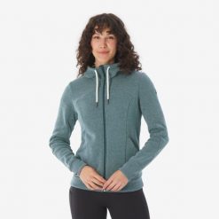 Bluza turystyczna damska Quechua NH500. Niebieskie bluzy damskie QUECHUA, l, bez wzorów, z materiału, sportowe, bez ramiączek, bez kaptura. Za 129.99 zł.