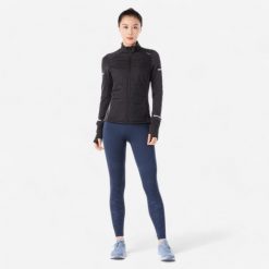 Bluza do biegania damska Kiprun Vest Warm ocieplana. Czarne bluzy damskie KIPRUN, l, bez wzorów, z materiału, sportowe, bez ramiączek, bez kaptura. Za 199.99 zł.