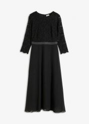 Sukienka midi z lekkiego szyfonu z koronkową górą. Czarne sukienki damskie bonprix, bez wzorów, z koronki, bez kołnierzyka, bez ramiączek, midi. Za 229.99 zł.