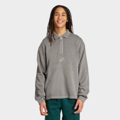 Bluza frotte z efektem sprania ADIDAS All SZN na krótki suwak. Czarne bluzy męskie Adidas, l, bez wzorów, z bawełny, casualowe, bez ramiączek, bez kaptura. Za 289.99 zł.