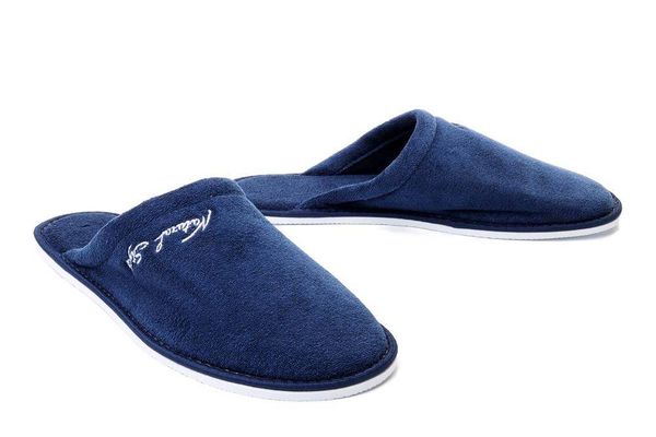 METEOR 042 FROTTE IZABELA ciemnoniebieski, kapcie/klapki damskie. Niebieskie klapki damskie Meteor, bez wzorów, bez obcasa, bez zapięcia. Za 38.99 zł.