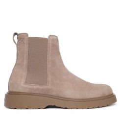 Sztyblety Calvin Klein. Brązowe botki męskie Calvin Klein, bez wzorów, bez obcasa, bez zapięcia. Za 649.99 zł.
