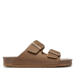 Klapki Genuins. Brązowe klapki damskie Genuins, bez wzorów, bez obcasa, bez zapięcia. Za 189.99 zł.
