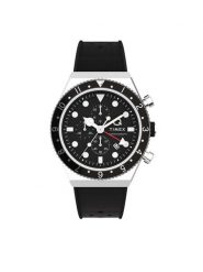 Timex Zegarek Q Timex Three Time Zone Chronograph TW2V70000 Czarny. Czarne, analogowe zegarki męskie Timex, bez wzorów. Za 639.99 zł.
