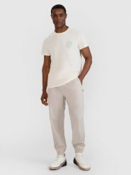 4F Spodnie casual męskie - beżowe 3XL. Brązowe spodnie materiałowe męskie 4F, l, bez wzorów, z dresówki. W wyprzedaży za 99.99 zł.