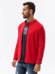 Bluza męska rozpinana ze stójką - czerwona V6 OM-SSZP-22FW-005 - XL. Czerwone bluzy męskie Ombre Clothing, m, bez wzorów, z bawełny, bez ramiączek, bez kaptura. W wyprzedaży za 59.99 zł.