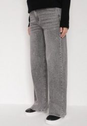 Szare Szerokie Jeansy z Wysokim Stanem Zdobione Błyszczącymi Drobinami Isabela. Szare spodnie materiałowe damskie Born2be, z aplikacjami, z jeansu, eleganckie, z podwyższonym stanem. Za 129.99 zł.