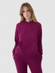 4F Bluza dresowa nierozpinana z kapturem damska - fioletowa S. Fioletowe bluzy damskie 4F, s, bez wzorów, z bawełny, sportowe, bez ramiączek, z kapturem. W wyprzedaży za 99.99 zł.