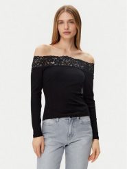 Morgan Bluzka 251-THEODOR Czarny Slim Fit. Czarne bluzki damskie Morgan, m, bez wzorów, z bawełny, bez kołnierzyka, bez ramiączek. Za 129.99 zł.