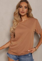 Brązowa Koszulka z Bawełny o Fasonie T-shirt Lormarka. Brązowe bluzki damskie Renee, xl, bez wzorów, z bawełny, klasyczne, bez kołnierzyka, bez ramiączek. Za 14.99 zł.