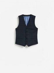 Garniturowa kamizelka - granatowy. Niebieskie garnitury męskie Reserved, l, bez wzorów, z tkaniny. Za 159.99 zł.