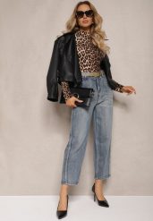 Jasnoniebieskie Bawełniane Jeansy High Waist o Kroju Boyfriend z Dodatkowym Paskiem Attenise. Niebieskie jeansy damskie Renee, bez wzorów, z bawełny, eleganckie, z podwyższonym stanem, długie. Za 129.99 zł.
