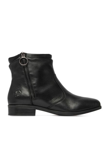 Rieker Botki CEO-77041-01 Czarny. Czarne botki damskie Rieker, bez wzorów, ze skóry, bez obcasa, na płaskiej podeszwie, bez zapięcia. Za 419.99 zł.