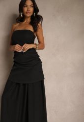 Czarna Sukienka Koktajlowa z Dekoltem Bandeau Ozdobiona Marszczeniem Folimmea. Czarne sukienki damskie Renee, m, bez wzorów, eleganckie, bez kołnierzyka, bez ramiączek, maxi, kopertowe. Za 119.99 zł.