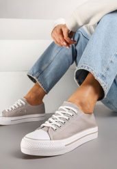 Szare Trampki Basic z Cholewką przed Kostkę na Niskiej Platformie Senadra. Szare trampki i tenisówki damskie Renee, bez wzorów, z jeansu, przed kostkę, bez zapięcia. Za 44.99 zł.
