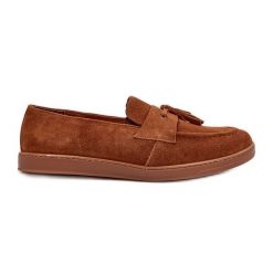 Męskie Zamszowe Loafersy Półbuty Zazoo 1566 Brązowe. Brązowe półbuty męskie bez wzorów, ze skóry, bez obcasa, bez zapięcia. Za 461.16 zł.