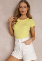 Żółty Bawełniany Basicowy T-shirt Lorseli. Żółte t-shirty damskie Renee, bez wzorów, z bawełny, eleganckie, bez kołnierzyka, bez ramiączek. W wyprzedaży za 39.99 zł.