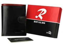 Portfel skórzany Ronaldo D1072L-VT BLACK-RED RF czarny. Czarne portfele męskie RONALDO, bez wzorów, ze skóry. Za 61.99 zł.