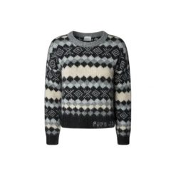 Sweter damski Pepe Jeans Celestine. Szare swetry nierozpinane damskie Pepe Jeans, na zimę, bez wzorów, z jeansu, eleganckie, bez kołnierzyka, bez ramiączek. W wyprzedaży za 326.20 zł.