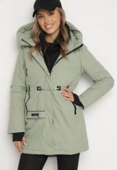 Jasnozielona Kurtka Parka Zapinana na Napy Ściągana w Pasie Troczkami Arstilla. Zielone kurtki damskie Born2be, l, bez wzorów, z dzianiny, bez kaptura. Za 309.99 zł.
