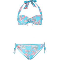 Bikini na fiszbinach (2 części) bonprix turkusowo-czerwony z nadrukiem. Niebieskie bikini bonprix, bez wzorów. Za 37.99 zł.